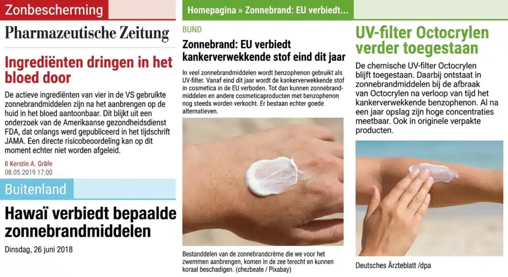Persberichten over zonnebrand-ingrediënten: UV-filters in bloed, EU-verboden, Hawaï