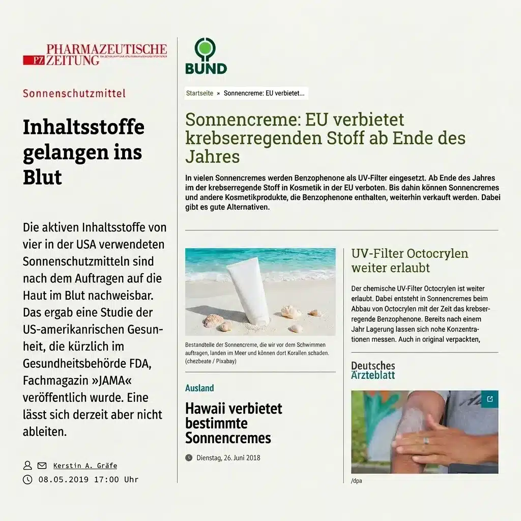 Pressestimmen zu Sonnencreme-Inhaltsstoffen: UV-Filter im Blut, EU-Verbote, Hawaii