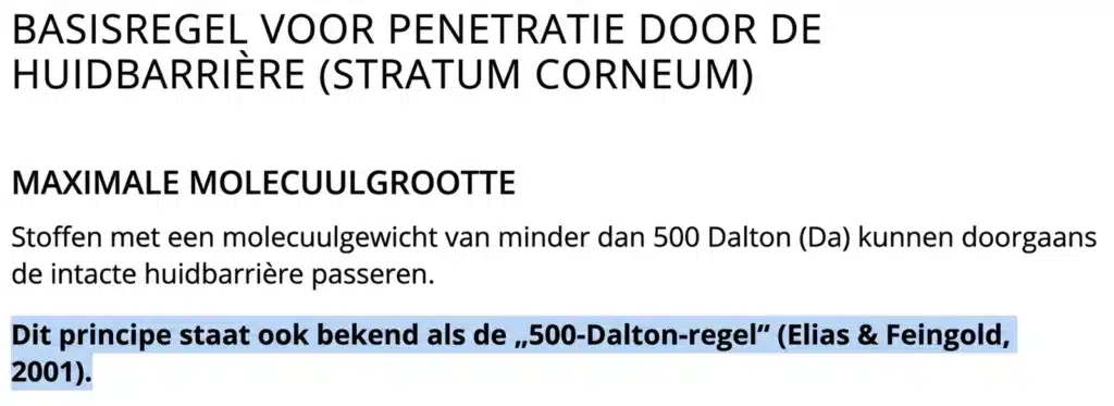 Basisregel 500-Dalton-regel huidbarrière penetratie