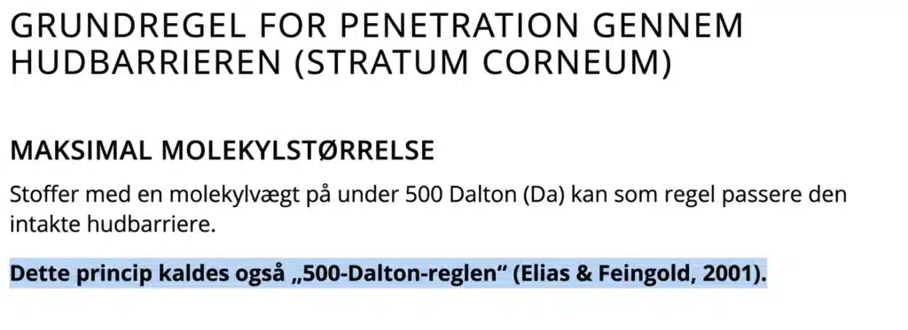 Grundregel 500-Dalton-regel hudbarriere penetration